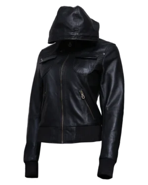 womens-black-hooded-leather-bomber-jacket