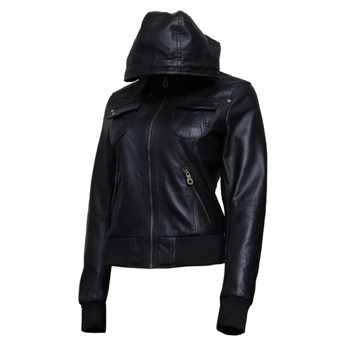 womens-black-hooded-leather-bomber-jacket